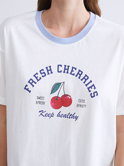 Kiraz Bask?l? Kad?n Kaprili Pijama Tak?m?