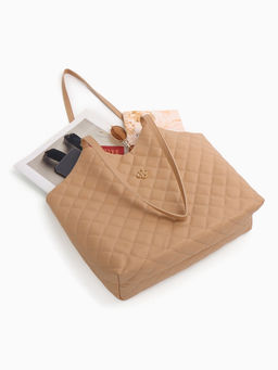 Сумка - шоппер женская на магните, 30×9×29 см, бежевая