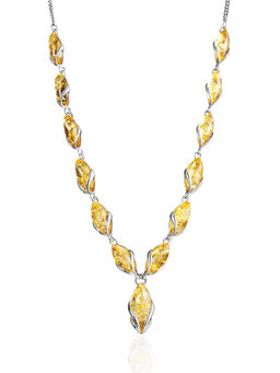 Нежное колье Подснежник с янтарём лимонного цвета