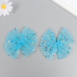 Цена за 2 шт. Декор для творчества «Бант из Фатина» голубой, 9 см (набор 2 шт.)