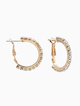 Цена за 2 шт. Серьги-кольца со стразами d=2,5см, цвет белый в золоте