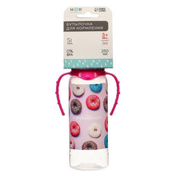 Бутылочка для кормления M&B «Пончики», классическое горло, 250 мл., от 3 мес., цилиндр, с ручками