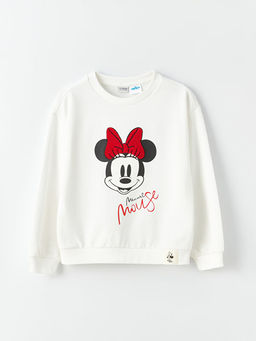 Bisiklet Yaka Minnie Mouse Bask?l? Uzun Kollu K?z ?ocuk Sweatshirt