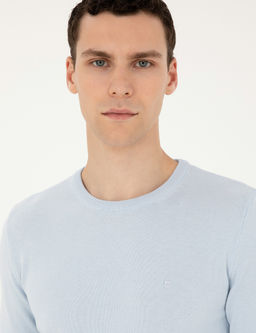 A__k Mavi Slim Fit Bisiklet Yaka Basic Triko Kazak