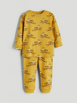Bisiklet Yaka Bask?l? Erkek Bebek Pijama Tak?m?