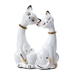Фигурка керамика «Белые кот и кошка в цветок, ошейник из страз», 12×9×4.5 см