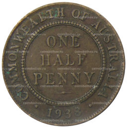 Монета 1/2 пенни 1938 года Австралия