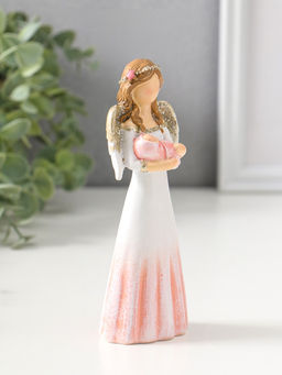 Сувенир полистоун "Девушка-ангел в светло-розовом платье, с младенцем" 14,5 см