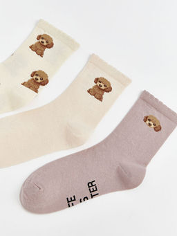 K?pek Bask?l? Kad?n Soket ?orap 3l?