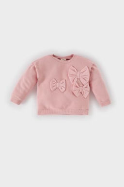 K?z Bebek Bisiklet Yaka Fiyonklu Sweatshirt
