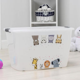 Контейнер для хранения с крышкой детский на колёсиках «Зверята», 56 л, 60×40×36 см, МИКС