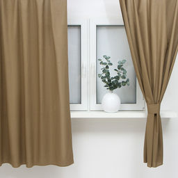 Шторы для кухни Этель ECO, 130±6×180 см - 2 шт., подхваты - 2 шт., оливковые