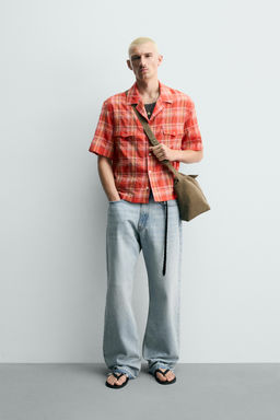 CAMISA RELAXED FIT CUADROS / Naranja