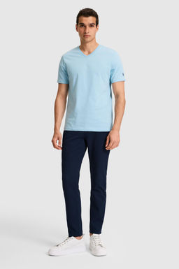 Erkek Regular Fit V Yaka Mavi Basic Ti__rt