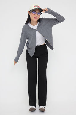 Teen Siyah Fitted Likral? Esnek Wide Leg/Genis Paca Pantolon TWOAW26PL00009 - Trendyolmilla фото 2