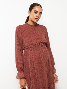 Bisiklet Yaka Desenli Uzun Kollu Hamile Elbise