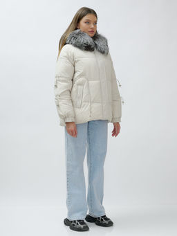 с чернобуркой ПРЕМИУМ класса Полупальто куртка зимняя коричневого цвета  бежевого цвета - Mtforce фото 19