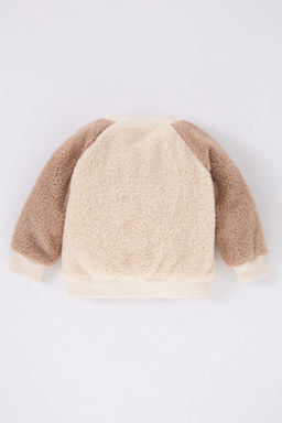 Плюшевый кардиган Welsoft для маленьких девочек-бомбер с вышитым воротником-стойкой - Defacto фото 5