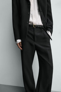 PANTAL?N TRAJE RELAXED FIT VISCOSA - LINO / Negro