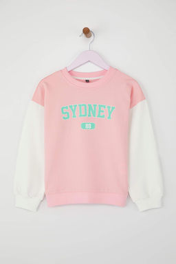 Ac?k Pembe 100% Pamuk Slogan Bask?l? Oversize Orme K?z Cocuk Sweatshirt TKDAW26SW00005 - Trendyolmilla фото 3