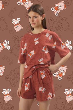 Trendyolmilla Pembe %100 Pamuklu Ay?c?kl? Sortlu Orme Pijama Tak?m? THMSS25PT00367