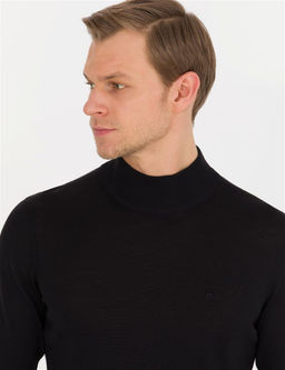 Siyah Slim Fit Yar_m Bal_k__ Yaka Y_n Kar___ml_ Basic Triko Kazak - Pierre cardin фото 3