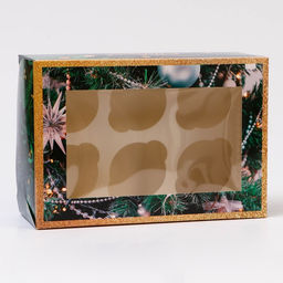 Цена за 5 шт. Коробка для капкейков новогодняя, 6 ячеек «С Новым годом», 25×17×10 см