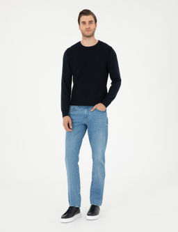 Lacivert Regular Fit Bisiklet Yaka Y_n Kar___ml_ Triko Kazak - Pierre cardin фото 4
