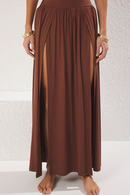 Kahverengi Orme Y?rtmacl? Maxi Plaj Etek TBESS25ET00005