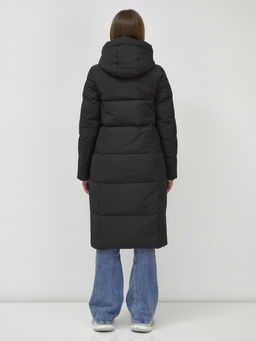 Пальто утепленное стеганное зимнее с капюшоном женское черного цвета 9636_1Ch - Mtforce фото 5
