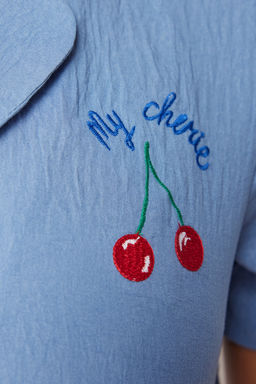 Mavi Kiraz Nak?sl? Sortlu Dokuma Pijama Tak?m? THMSS24PT00066