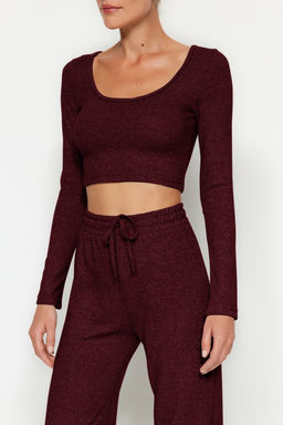 Bordo Yumos Crop ve Wide Leg/Genis Paca Orme Alt Ust Tak?m TWOAW23AU00125