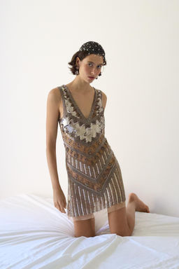 VESTIDO MINI ABALORIOS LENTEJUELAS LIMITED EDITION / Plata