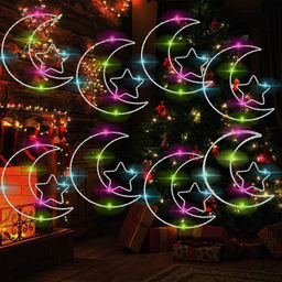 Гирлянда штора Роса -светлячкиЗвезда с луной  разноцветное свечение ,7 режимов свечения ,8 фигур, 3х0.75м , - Family фото 2