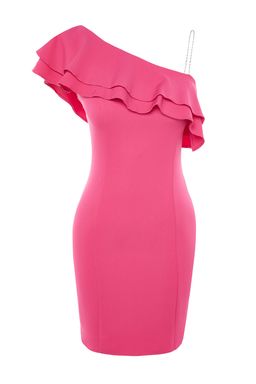 TRENDYOLMILLA Fusya Volanl? Dokuma K?sa Abiye Gece Elbise TPRSS21EL2873