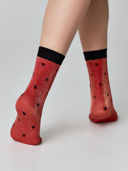 Цена за 2 пары. Носки Классические CONTE FANTASY Сияющие носки с объемными рисунками Hearts gold-rosso - Conte elegant фото 3