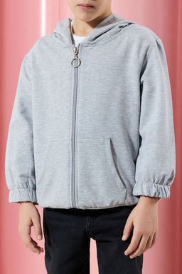 Gri Melanj Unisex Kapusonlu Pamuklu Fermuarl? Orme H?rka TKDAW25HI00001 - Trendyolmilla фото 6