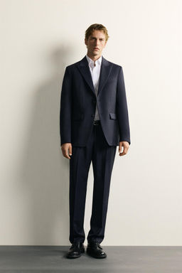 PANTAL?N REGULAR FIT TRAJE RAYA DIPLOM?TICA 100% LANA / Marino