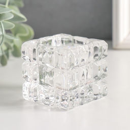 Цена за 2 шт. Стеклянный подсвечник на 1 свечу «Квадрат. Сруб», прозрачный, d=3.5 см 5×5×5 см