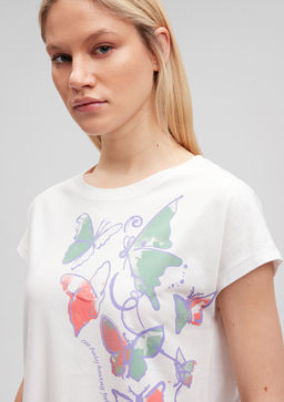 Kelebek Bask?l? Beyaz Tisort - Mavi фото 5