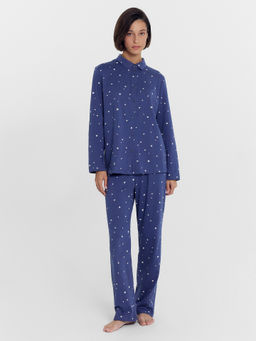 Комплект женский (блузка, брюки) синий со звездочками звездное небо на ночной тени 592462