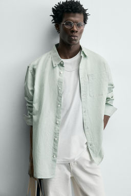 CAMISA REGULAR FIT LINO - ALGOD?N / Verde agua - Zara фото 5