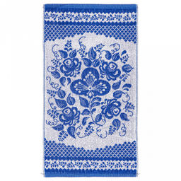 Полотенце кухонное махровое 30х60см, пестротканое, плотность 420гр/м2, хлопок 100%, "Гжель-1" (Россия)