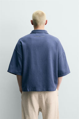 POLO BOXY FIT TEXTO BORDADO / Azul / Gris - Zara фото 3
