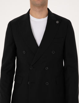 Siyah Ex. Slim Fit %100 Y_n _izgili Tak_m Elbise