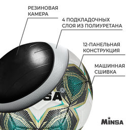 Мяч футбольный MINSA, PU, машинная сшивка, 12 панелей, р. 5  фото 3