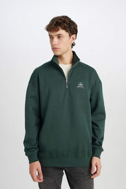 Comfort Regular Fit Rahat Kal?p Fermuarl? Dik Yaka Bask?l? Sweatshirt - Defacto фото 6