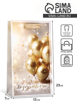 Пакет подарочный ламинированный Поздравляю,13?23?7 см