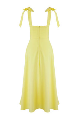 Ac?k Sar? A-Kesim Ask? Baglama Detayl? Dokuma Midi S?k Abiye Gece Mezuniyet Elbisesi TPRSS24EL00251