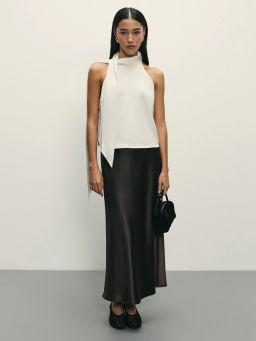 Сатиновая юбка миди с поясом на кулиске / Zarina  фото 6